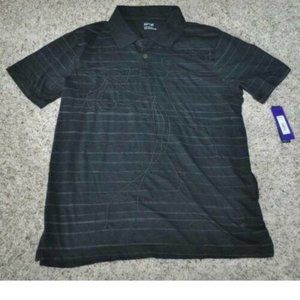 Mens Polo Shirt Apt 9 Black Stripe Large Short Sleeve Collared Tagless 2 Button